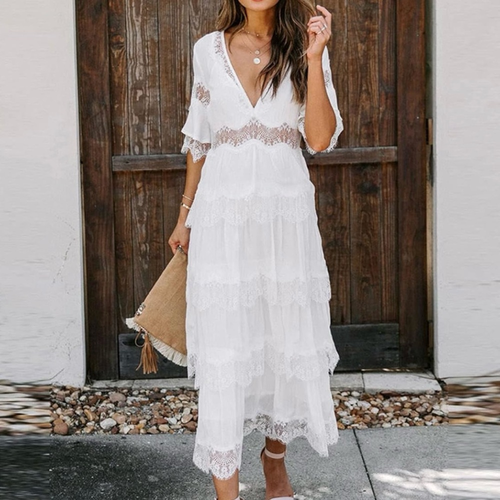 Storia White Lace Maxi Dress